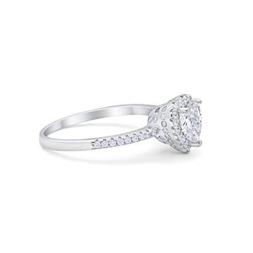 Halo Heart Promise Ring Round Simulated Cubic Zirconia 925 Sterling Silver